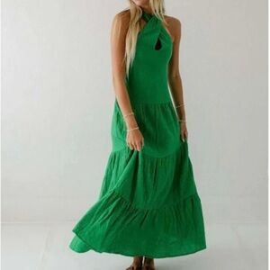 Green Halter Maxi Dress Size Small Beach Vacation Cruise Resort-wear Scoop Back